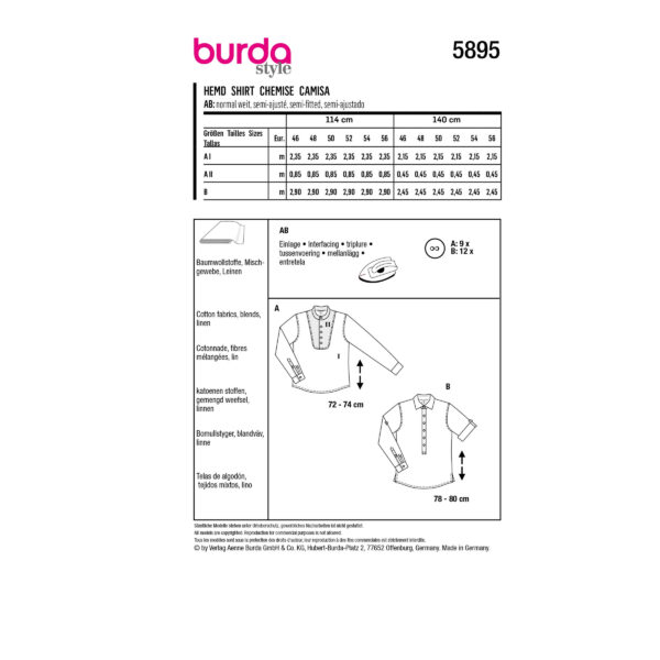 Burda Style Schnittmuster - Hemd - Schlupfhemden mit Stehkragen - Nr.5895 – Bild 8
