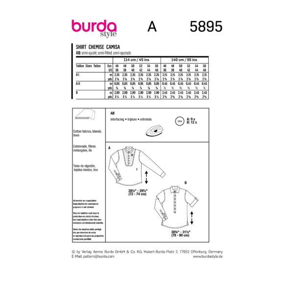 Burda Style Schnittmuster - Hemd - Schlupfhemden mit Stehkragen - Nr.5895 – Bild 9