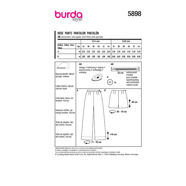 Burda Style Schnittmuster - Hose - Shorts - seitlicher Reißverschluss - Nr.5898 – Bild 8