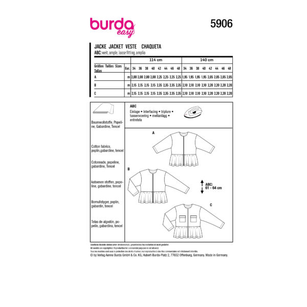 Burda Style Schnittmuster - Jacke - kragenlose Jacken - Varianten - Nr.5906 – Bild 9