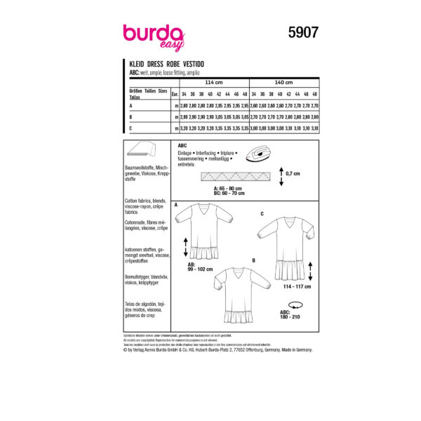 Burda Style Schnittmuster - Kleid - luftige Kleider mit V-Ausschnitt - Nr.5907 – Bild 11