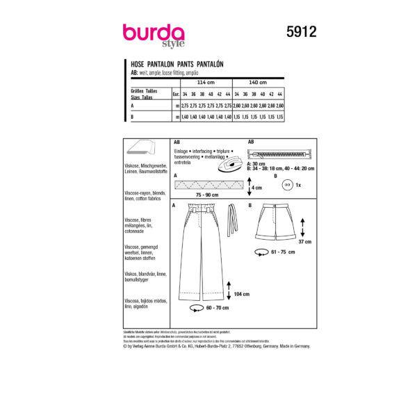 Burda Style Schnittmuster - Hose - Shorts - Paperbag-Style - Nr.5912 – Bild 8