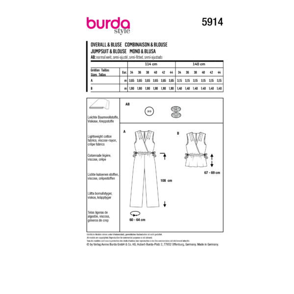 Burda Style Schnittmuster - Overall und Bluse - Jumpsuit und Shirt - Nr.5914 – Bild 8