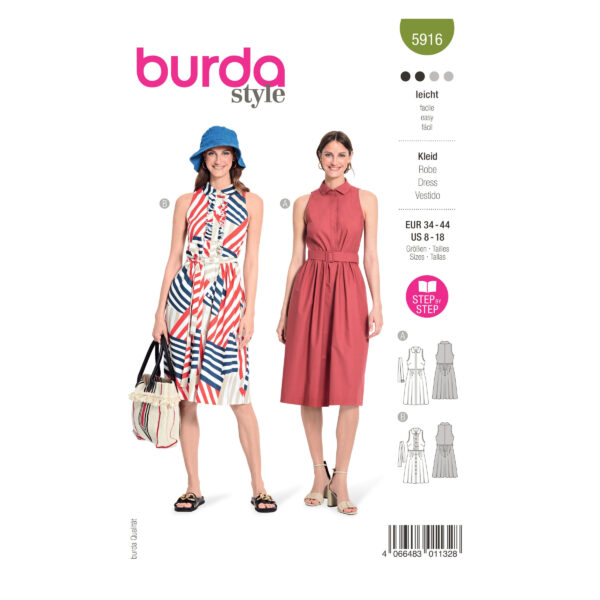 Burda Style Schnittmuster - Kleid - offene Schulter und Kragen - Nr.5916