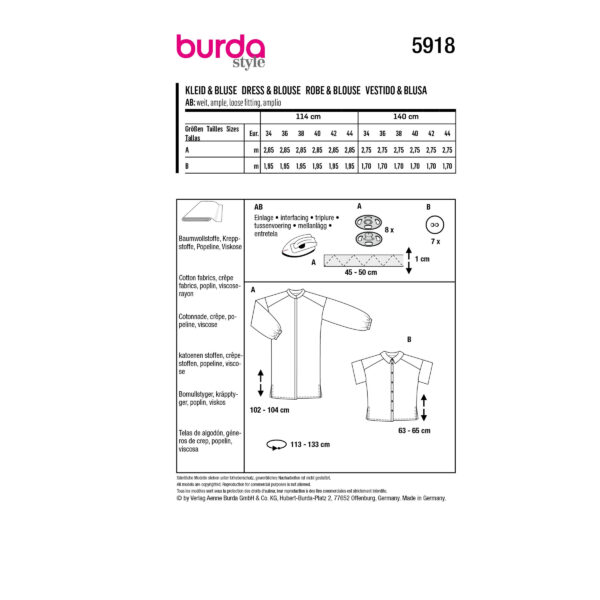 Burda Style Schnittmuster - Kleid und Bluse - Knopfverschluss vorne - Nr.5918 – Bild 8