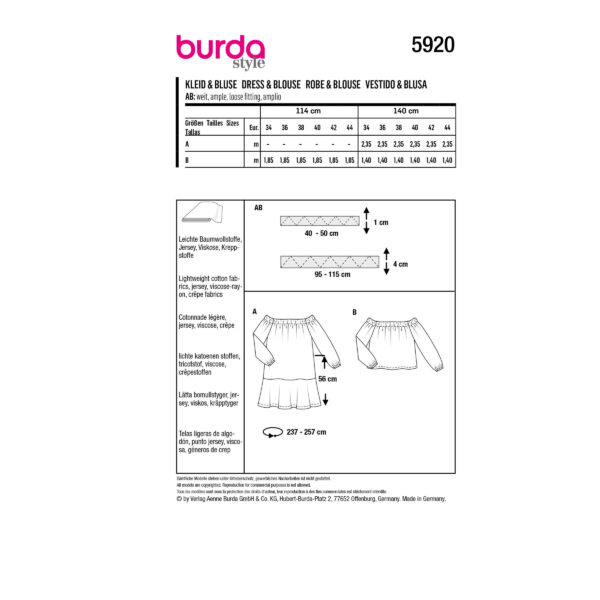 Burda Style Schnittmuster - Kleid und Bluse - Carmenausschnitt - Nr.5920 – Bild 8