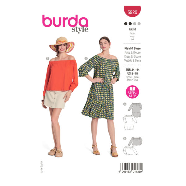 Burda Style Schnittmuster - Kleid und Bluse - Carmenausschnitt - Nr.5920