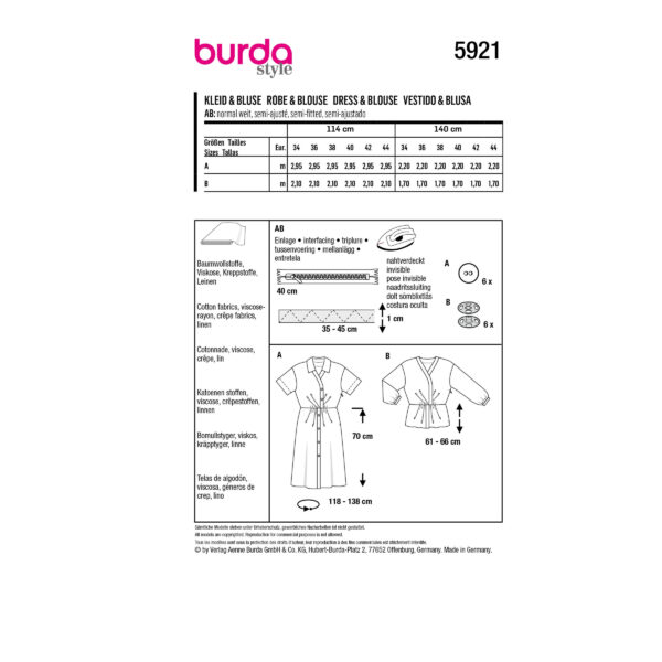 Burda Style Schnittmuster - Kleid und Bluse - schräge Falten - Nr.5921 – Bild 8