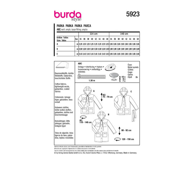 Burda Style Schnittmuster - Parka - Longjacke mit Kapuze - Nr.5923 – Bild 9