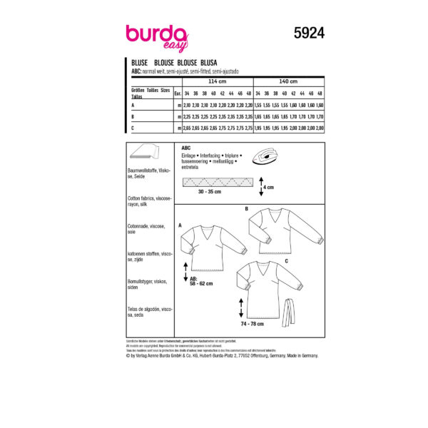Burda Style Schnittmuster - Bluse mit V-Ausschnitt - Varianten - Nr.5924 – Bild 9