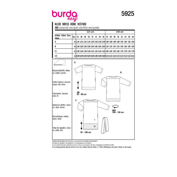 Burda Style Schnittmuster - Kleid - U-Bootausschnitt - Varianten - Nr.5925 – Bild 9