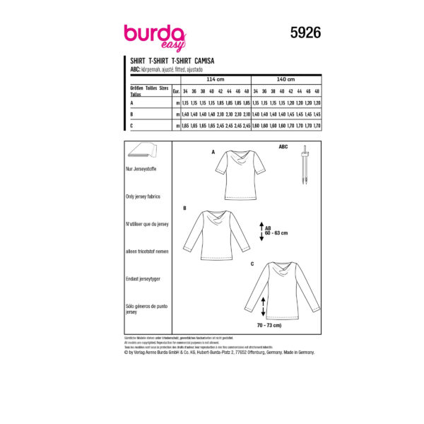 Burda Style Schnittmuster - Shirt - Wasserfallausschnitt - Varianten - Nr.5926 – Bild 9