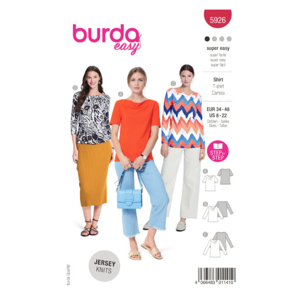 Burda Style Schnittmuster - Shirt - Wasserfallausschnitt - Varianten - Nr.5926