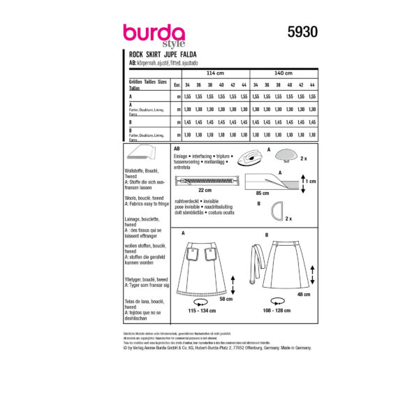 Burda Style Schnittmuster - Rock - A-Linie - mit und ohne Bund - Nr.5930 – Bild 8