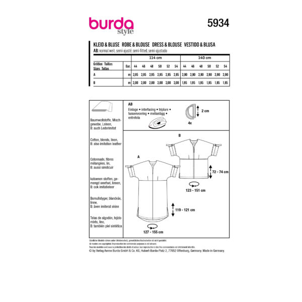 Burda Style Schnittmuster - Kleid und Bluse - V - Ausschnitt - Nr.5934 – Bild 9