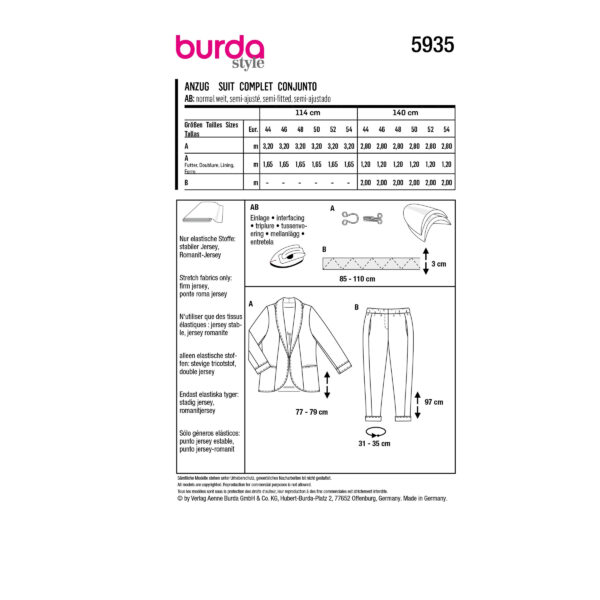 Burda Style Schnittmuster - Anzug - Kombination - Jacke und Hose - Nr.5935 – Bild 8