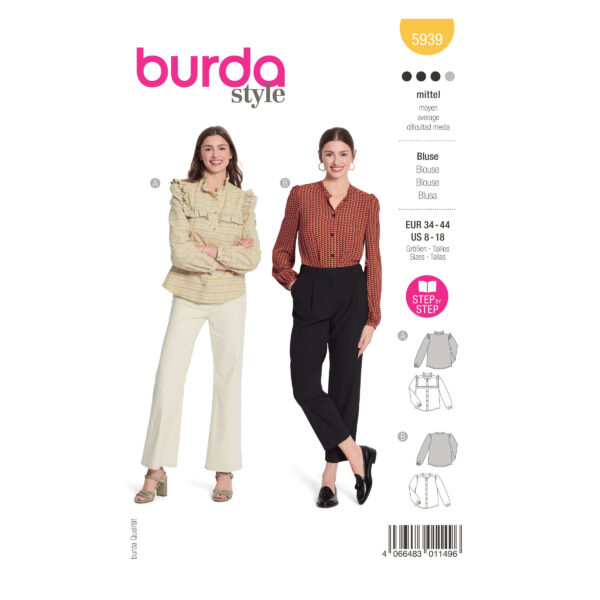 Burda Style Schnittmuster - Bluse - Stehkragen oder Rüschen - Nr.5939