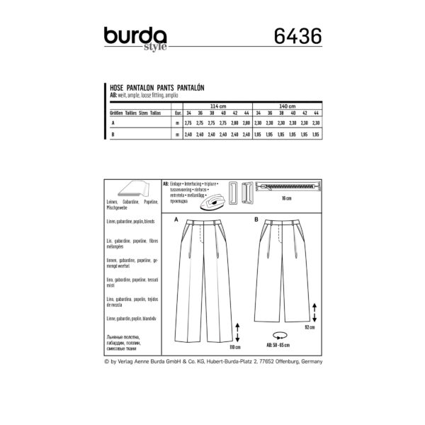 Burda Style Schnittmuster - Hose - Bundfaltenhose - Culotte - Nr.6436 – Bild 4