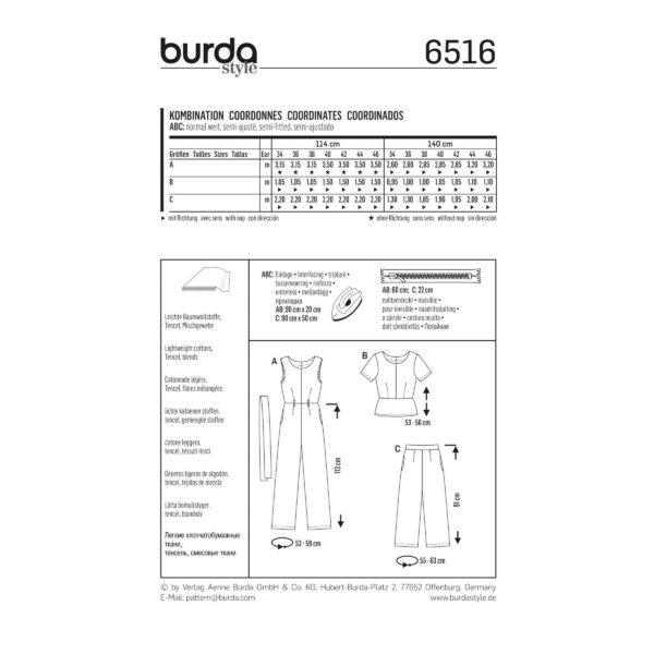 Burda Style Schnittmuster - Kombination - Overall, Hose und Top - Nr. 6516 – Bild 4