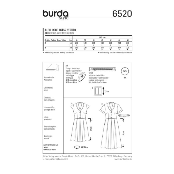 Burda Style Schnittmuster - Kleid im Hemdblusenstil mit Faltenrock - Nr.6520 – Bild 4