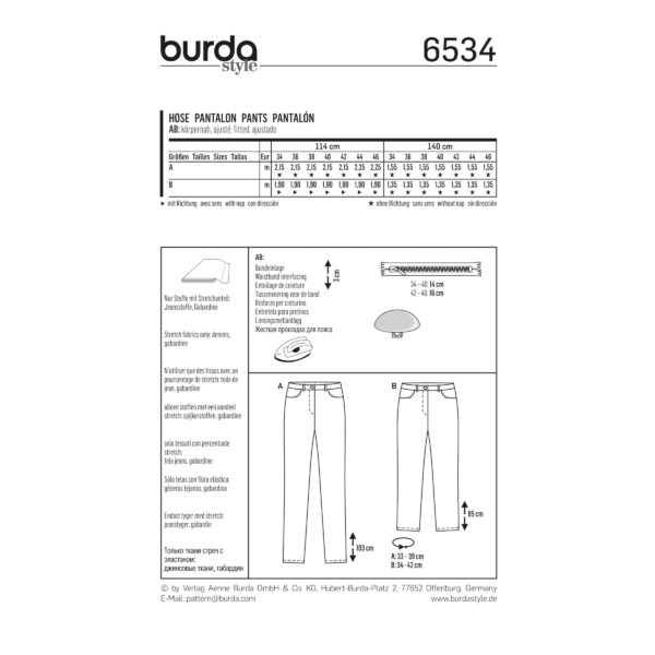 Burda Style Schnittmuster - Hose - Jeans - lang und 3/4 - Nr. 6534 – Bild 4