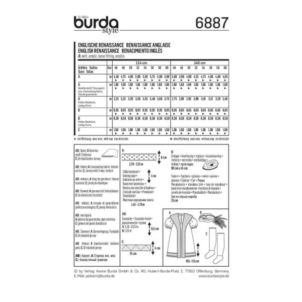 Burda Schnittmuster - Renaissance Kostüm - Mantel, Hut & Strümpfe - Nr. 6887 – Bild 5