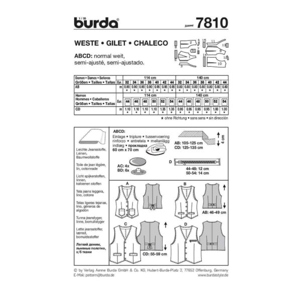 Burda Style Schnittmuster - Weste - Unisex - Kurzweste - Nr. 7810 – Bild 7