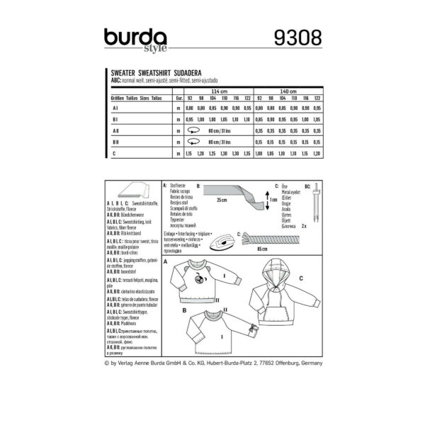 Burda Kids Schnittmuster - Sweatshirt - Hoodie - Pullover - Nr.9308 – Bild 5