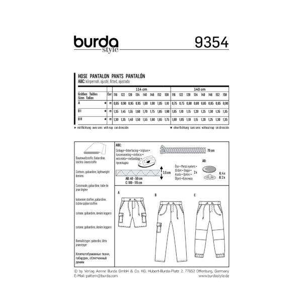 Burda Style Schnittmuster - Hose - elastischer Bund & Kordelzug - Nr. 9354 – Bild 6