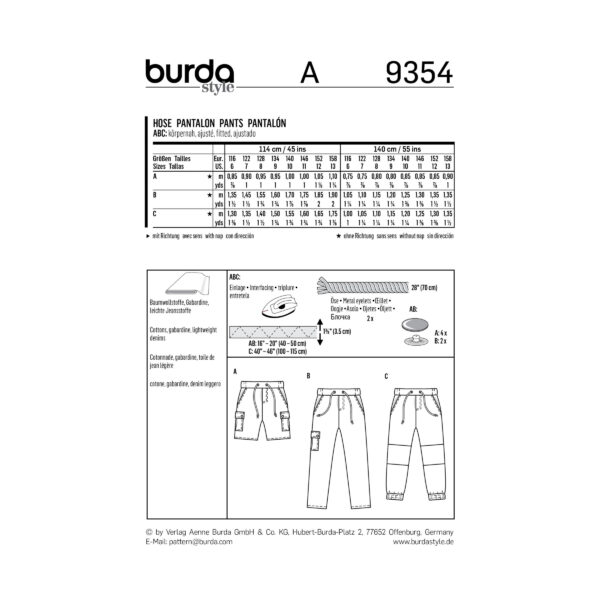 Burda Style Schnittmuster - Hose - elastischer Bund & Kordelzug - Nr. 9354 – Bild 5