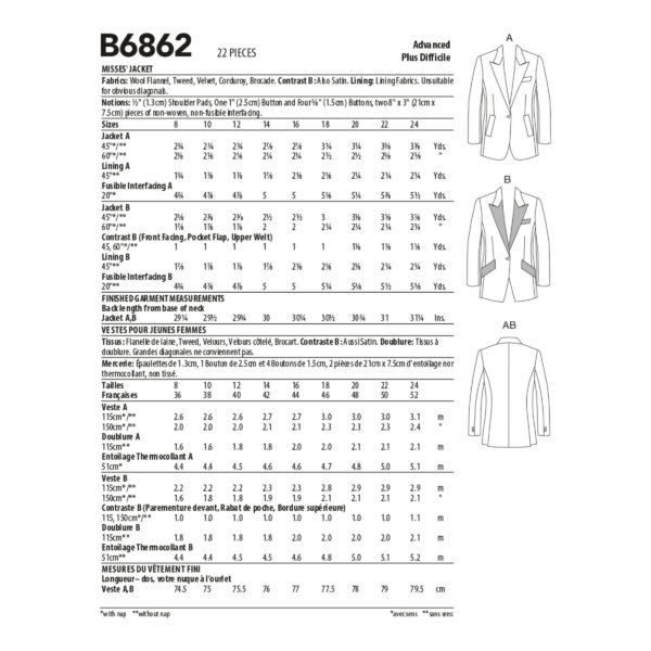 Butterick Schnittmuster - B6862 -  Damenblazer – Bild 6