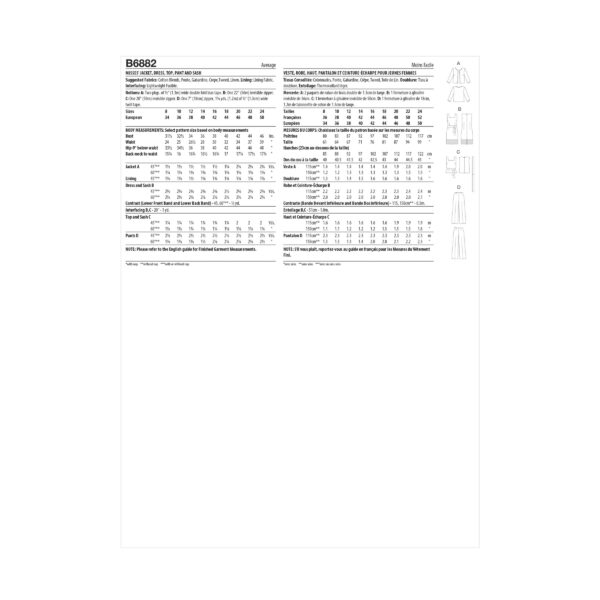 Butterick Schnittmuster - B6882 - Damenkombination, Kleid, Bluse, Hose, Jacke – Bild 9