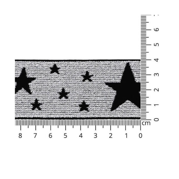 1m Elastikband - Elastic-Band - Lurex - 40 mm - sw/silber - Sterne - beidseitig