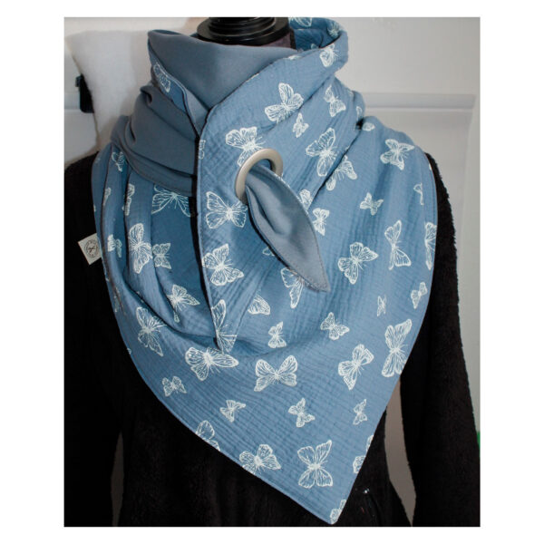 Maxituch-  Dreieckstuch - Musselin / French Terry - Rauchblau - Schmetterling