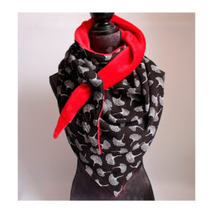 Maxituch - Dreieckstuch - Musselin / Fleece - Schwarz, Weiß, / Rot - Ginkgoblatt