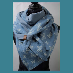 Maxituch - Dreieckstuch -Musselin / French Terry - Rauchblau - Schmetterling, II