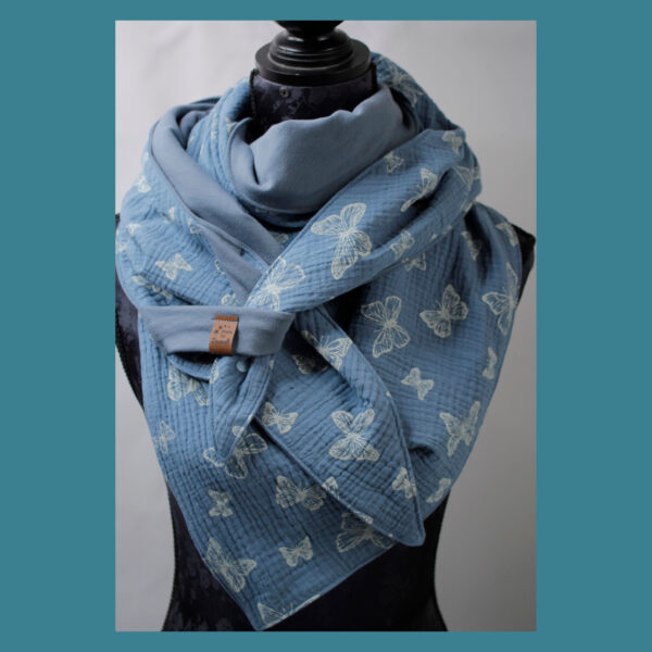 Maxituch - Dreieckstuch -Musselin / French Terry - Rauchblau - Schmetterling, II
