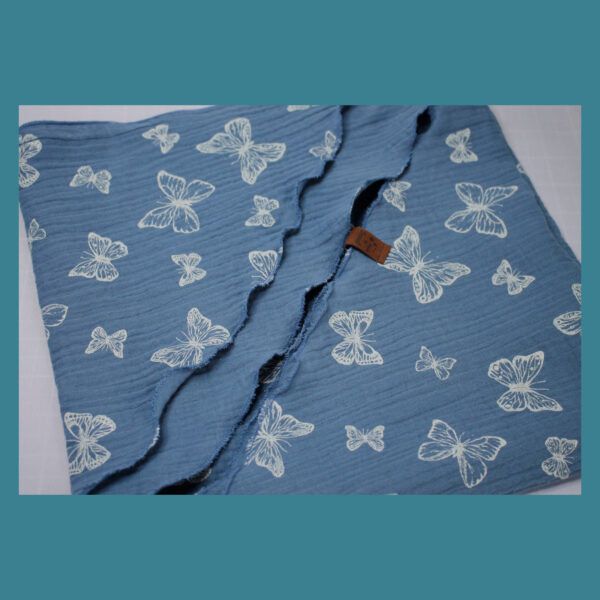 XXL Tuch - Kinder - Musselin - Rauchblau, Schmetterling - 1,30 m x 0,95 m – Bild 3