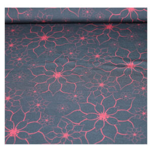 18.92EUR/ 1m - Dunkelblauer French Terry mit rotem Blütenlinien - Graceful Bloom by lucklig design