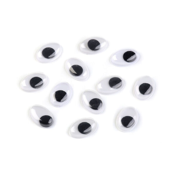 10 Kunststoffaugen - Wackelaugen - bewegliche Augen - oval - 10 x 15 mm - s/w