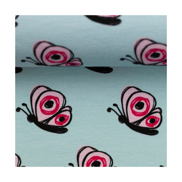 16.40EUR/ 1m - Jersey - Steinbeck "Valerie Papillon"- Panel 75 cm - Rosa/Mint – Bild 3