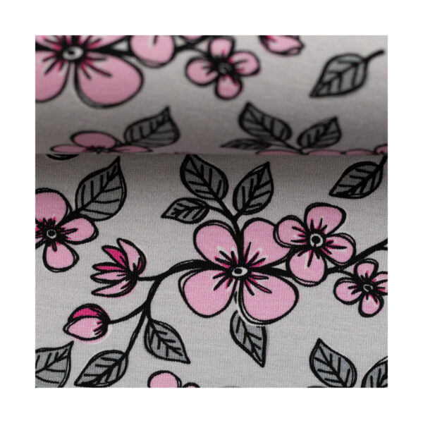 16.40EUR/ 1m - Jersey - Steinbeck "Valerie Papillon" - Grau, Rosa – Bild 2