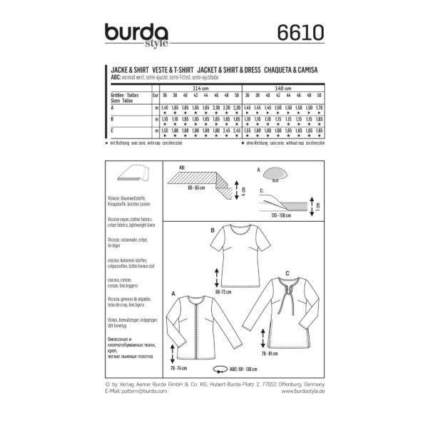 Burda Style Schnittmuster - Jacke + Shirt - Blusenjacke und Blusenshirt - Nr. 6610 – Bild 5