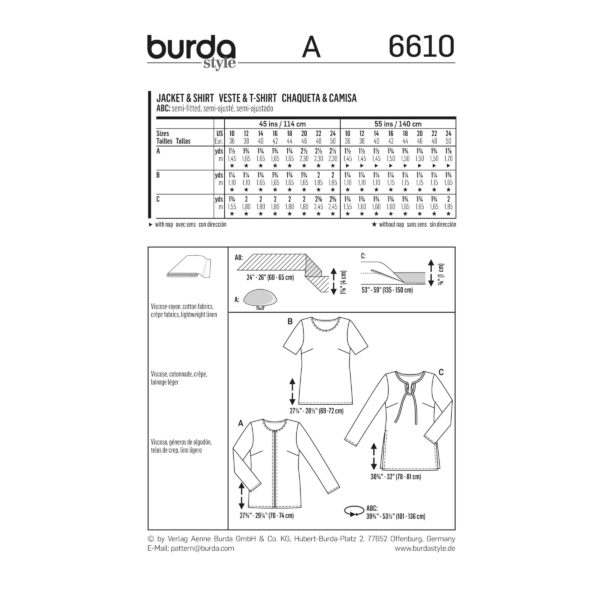 Burda Style Schnittmuster - Jacke + Shirt - Blusenjacke und Blusenshirt - Nr. 6610 – Bild 6