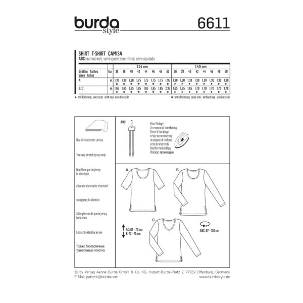 Burda Style Schnittmuster - Shirt - Shirts mit Runden + V-Ausschnitt - Nr. 6611 – Bild 5