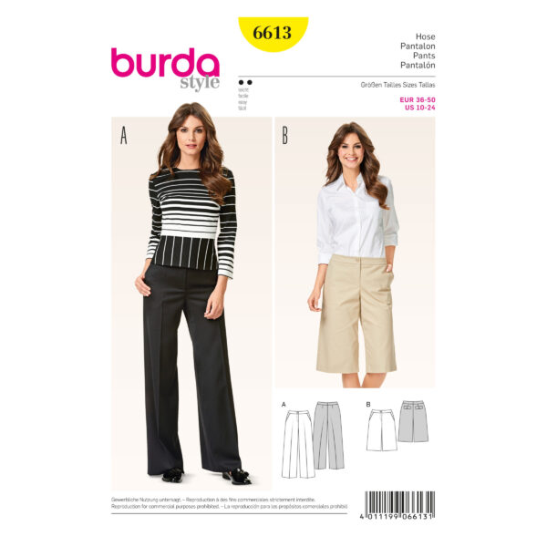 Burda Style Schnittmuster - Hose - Marlenehose und Bermuda - Nr. 6613