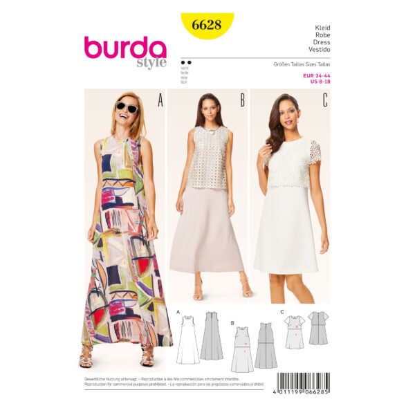 Burda Style Schnittmuster - Kleid - Sommerkleid - Spitzenüberteil - Nr. 6628