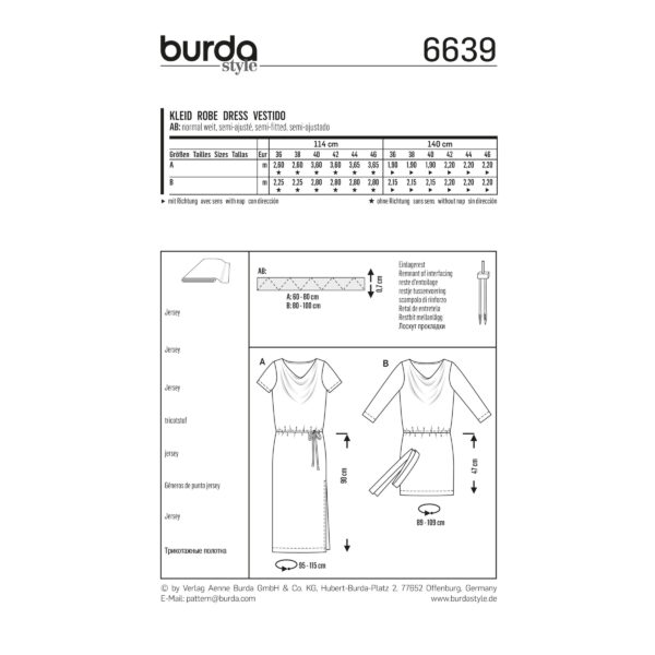 Burda Style Schnittmuster - Kleid - Jerseykleider - Banddurchzug - Nr. 6639 – Bild 4