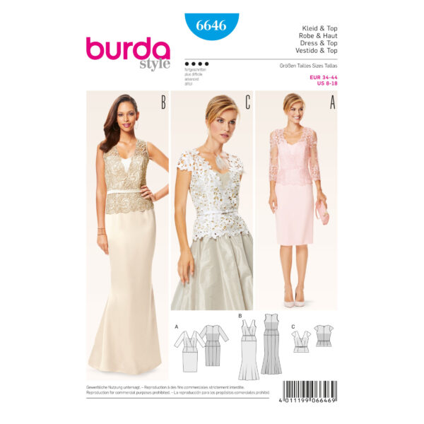 Burda Style Schnittmuster - Kleid - Abendkleider mit Spitzenoberteil - Nr. 6646