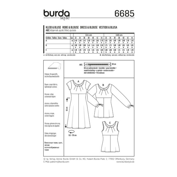 Burda Style Schnittmuster - Bluse + Kleid & Top - hohe Taille - Nr. 6685 – Bild 5